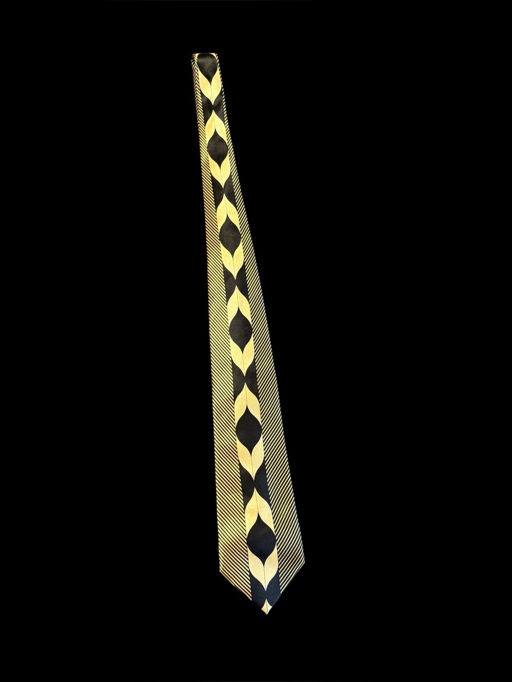 Vittorio Vico Mens Tie Black Gold Geometric Op Art Mod Necktie Statement
